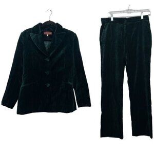 AlexaChung Green Pinstripe Velvet Suit Blazer and Trousers US 8